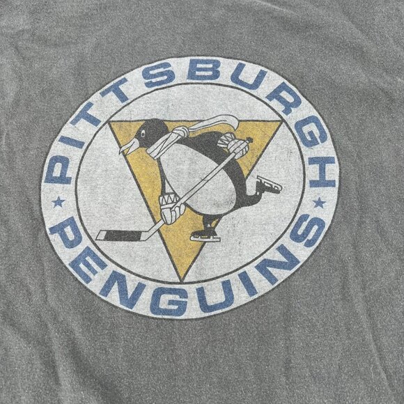 Vintage Pittsburgh Penguins T-Shirt Wright & Ditson Large Gray Cotton Blend NHL - Picture 2 of 6